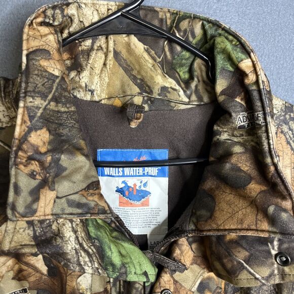 Vtg Walls Water-Pruf Hunters‎ Camouflage Full Zip Jacket Large Advantage Timber - Picture 6 of 11